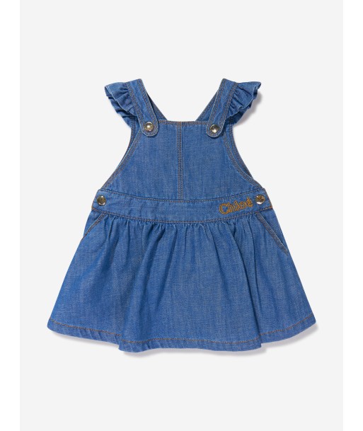 Chloé Baby Girls Organic Cotton Denim Dungaree Dress in Blue d'Europe débarque