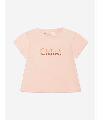 Chloé Baby Girls Organic Cotton Logo T-Shirt in Pink meilleur choix