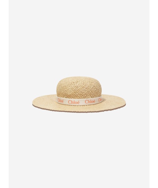 Chloé Girls Straw Logo Hat in Beige online