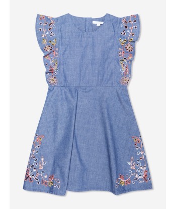 Chloé Girls Embroidered Chambray Dress in Blue Les êtres humains sont 