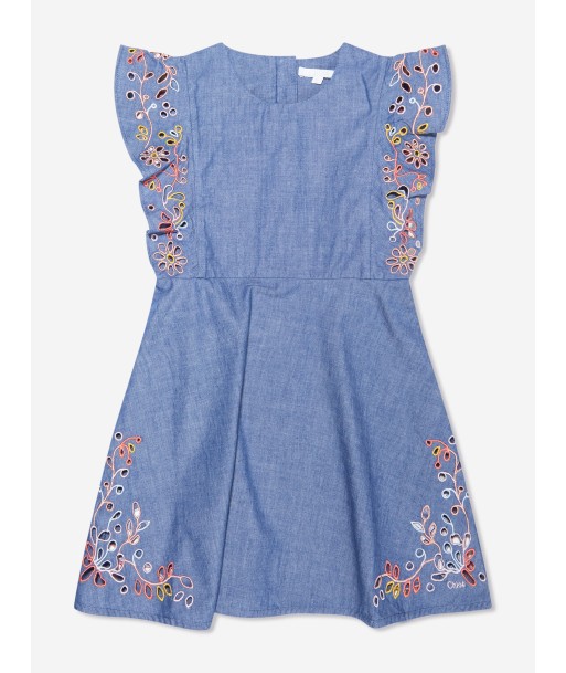 Chloé Girls Embroidered Chambray Dress in Blue Les êtres humains sont 