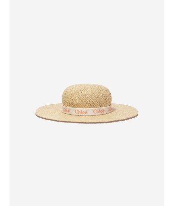 Chloé Girls Straw Logo Hat in Beige online