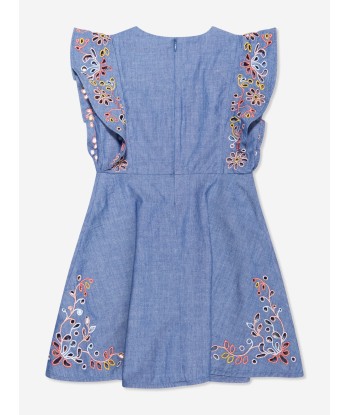 Chloé Girls Embroidered Chambray Dress in Blue Les êtres humains sont 