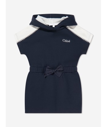 Chloé Girls Organic Cotton Hooded Dress in Navy offre 