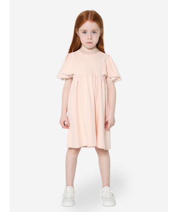 Chloé Girls Organic Cotton Flutter Sleeve Dress in Pink rembourrage situé sous