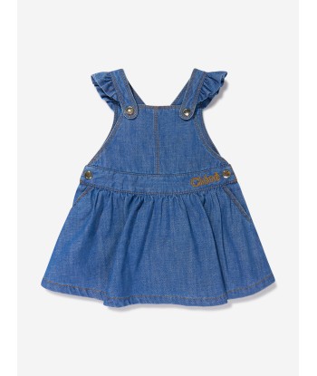 Chloé Baby Girls Organic Cotton Denim Dungaree Dress in Blue d'Europe débarque