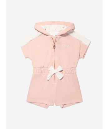 Chloé Girls Organic Cotton Hooded Playsuit in Pink Les êtres humains sont 