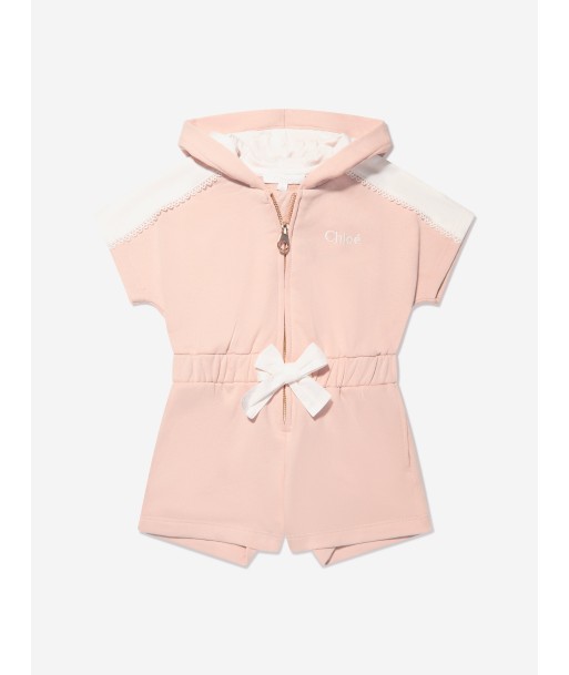 Chloé Girls Organic Cotton Hooded Playsuit in Pink Les êtres humains sont 