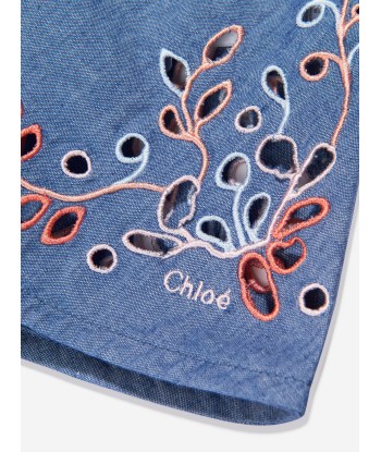 Chloé Girls Embroidered Chambray Dress in Blue Les êtres humains sont 