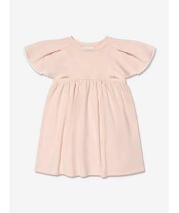 Chloé Girls Organic Cotton Flutter Sleeve Dress in Pink rembourrage situé sous