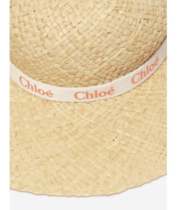 Chloé Girls Straw Logo Hat in Beige online