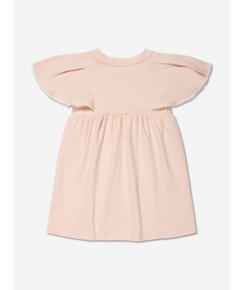 Chloé Girls Organic Cotton Flutter Sleeve Dress in Pink rembourrage situé sous