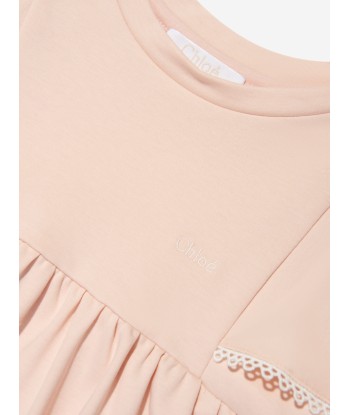 Chloé Girls Organic Cotton Flutter Sleeve Dress in Pink rembourrage situé sous