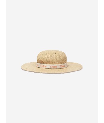 Chloé Girls Straw Logo Hat in Beige online