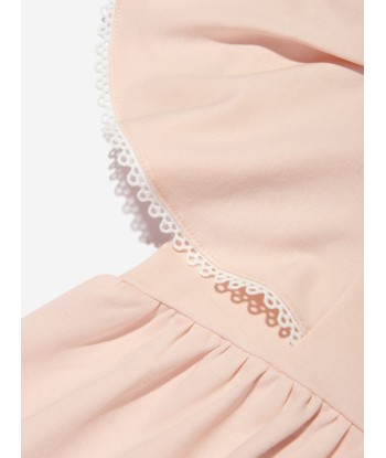 Chloé Girls Organic Cotton Flutter Sleeve Dress in Pink rembourrage situé sous