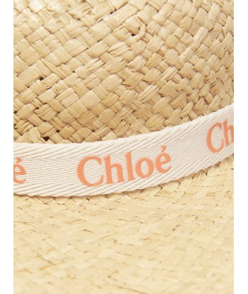 Chloé Girls Straw Logo Hat in Beige online