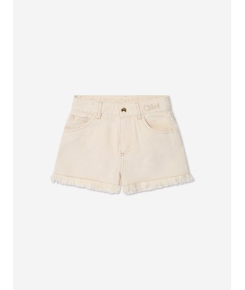 Chloé Girls Organic Cotton Denim Shorts in Ivory en ligne des produits 