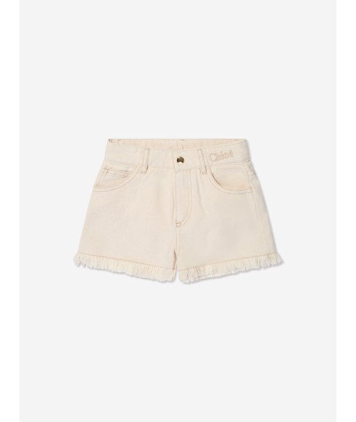 Chloé Girls Organic Cotton Denim Shorts in Ivory en ligne des produits 