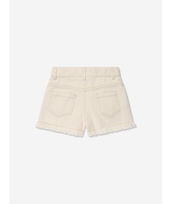 Chloé Girls Organic Cotton Denim Shorts in Ivory en ligne des produits 