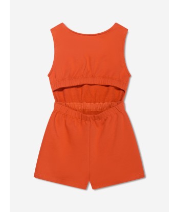 Chloé Girls Organic Cotton Sleeveless Playsuit in Orange en stock