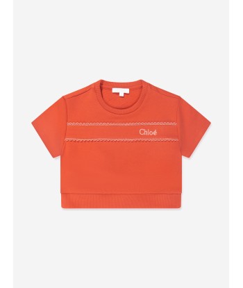 Chloé Girls Organic Cotton Short Sleeve Sweatshirt in Orange votre