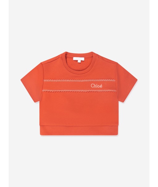 Chloé Girls Organic Cotton Short Sleeve Sweatshirt in Orange votre