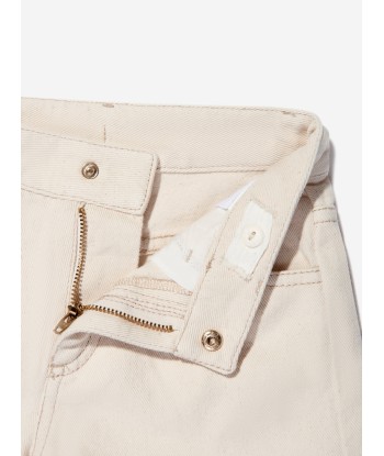 Chloé Girls Organic Cotton Denim Shorts in Ivory en ligne des produits 