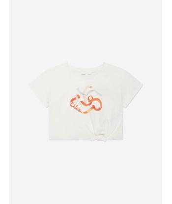 Chloé Girls Organic Cotton Ribbon Print T-Shirt in Ivory Véritable concentré