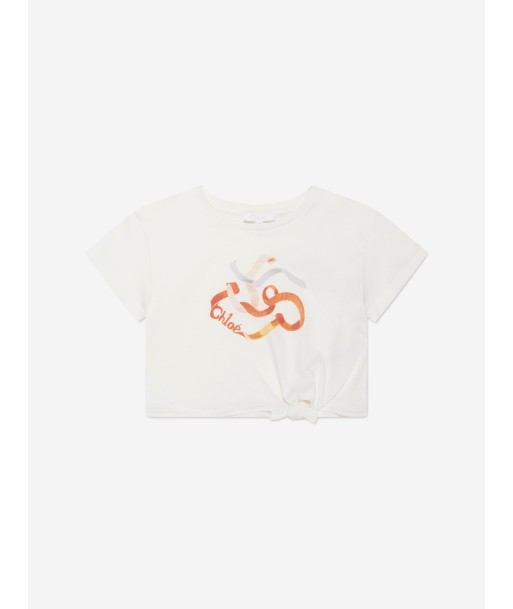 Chloé Girls Organic Cotton Ribbon Print T-Shirt in Ivory Véritable concentré