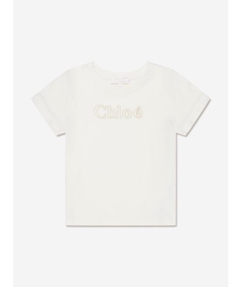 Chloé Girls Organic Cotton Logo T-Shirt in Ivory une grave pollution 