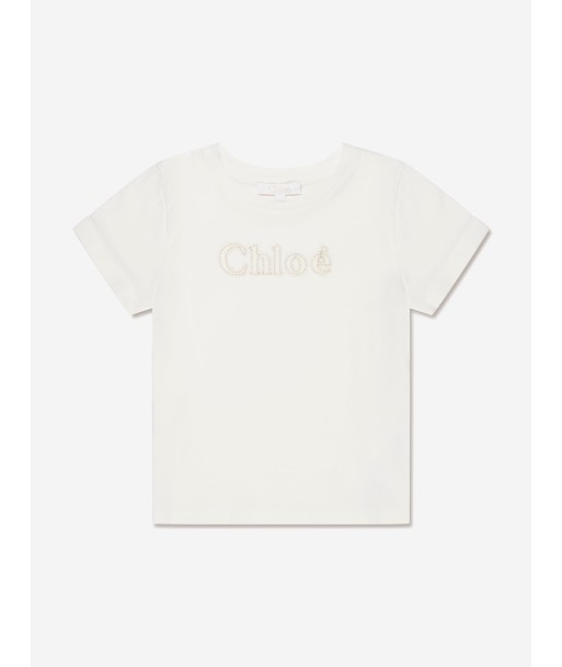 Chloé Girls Organic Cotton Logo T-Shirt in Ivory une grave pollution 