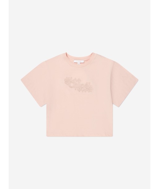 Chloé Girls Organic Cotton Cropped T-Shirt in Pink brillant des détails fins