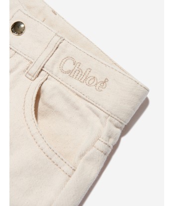 Chloé Girls Organic Cotton Denim Shorts in Ivory en ligne des produits 