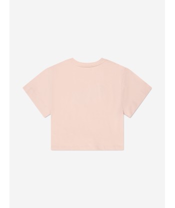 Chloé Girls Organic Cotton Cropped T-Shirt in Pink brillant des détails fins