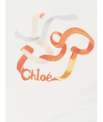 Chloé Girls Organic Cotton Ribbon Print T-Shirt in Ivory Véritable concentré