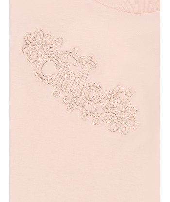 Chloé Girls Organic Cotton Cropped T-Shirt in Pink brillant des détails fins