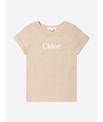 Chloé Girls Organic Cotton Logo T-Shirt in Beige meilleur choix