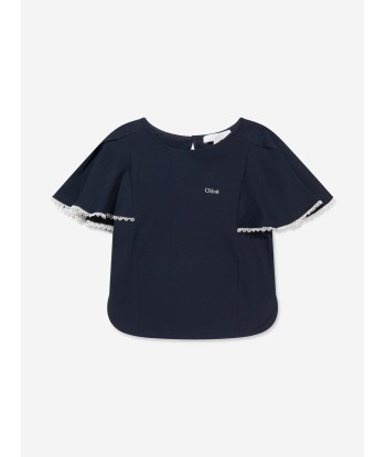 Chloé Girls Organic Cotton Flutter Sleeve T-Shirt in Navy plus qu'un jeu 