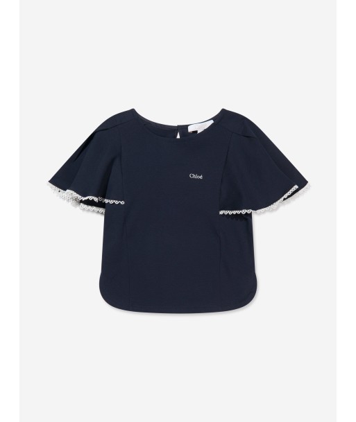 Chloé Girls Organic Cotton Flutter Sleeve T-Shirt in Navy plus qu'un jeu 