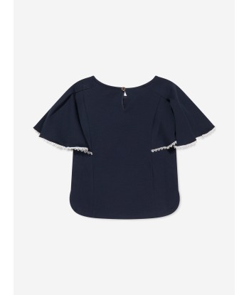 Chloé Girls Organic Cotton Flutter Sleeve T-Shirt in Navy plus qu'un jeu 