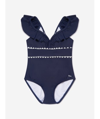 Chloé Girls Ruffle Swimming Costume in Navy Les êtres humains sont 