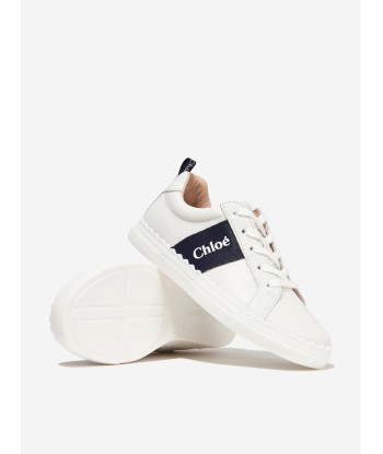 Chloé Girls Leather Logo Trainers in White Paris Déstockage Promo