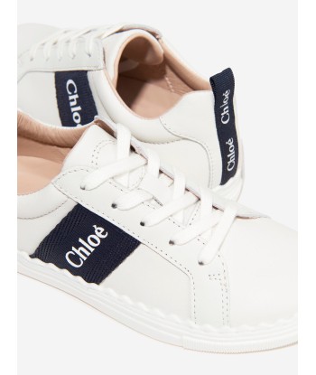 Chloé Girls Leather Logo Trainers in White Paris Déstockage Promo