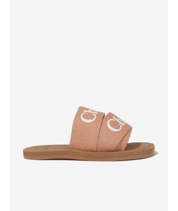 Chloé Girls Textile Sliders In Brown meilleur choix