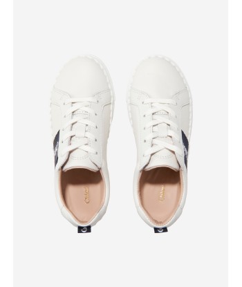 Chloé Girls Leather Logo Trainers in White Paris Déstockage Promo