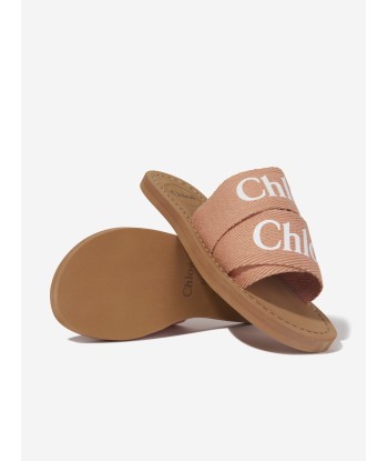 Chloé Girls Textile Sliders In Brown meilleur choix