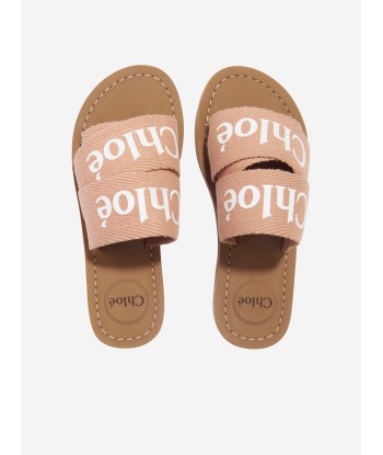 Chloé Girls Textile Sliders In Brown meilleur choix