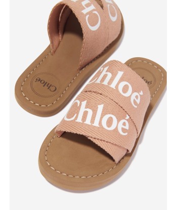 Chloé Girls Textile Sliders In Brown meilleur choix