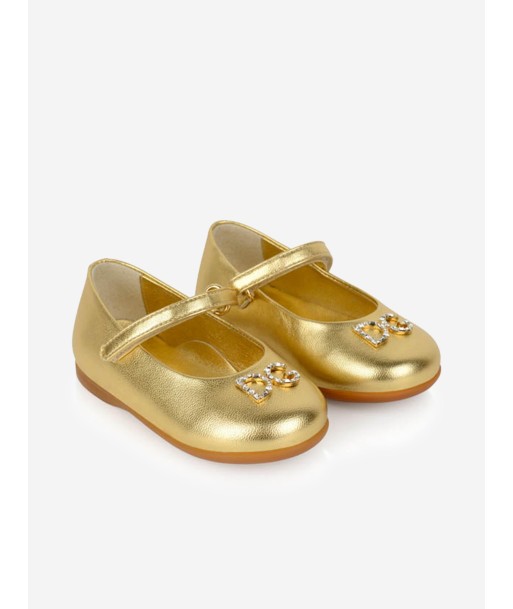 Dolce & Gabbana Girls Leather Logo Shoes in Gold de la marque