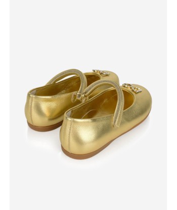 Dolce & Gabbana Girls Leather Logo Shoes in Gold de la marque